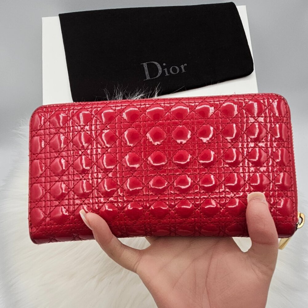 Dior Pink Patent Leather Zip Around Wallet